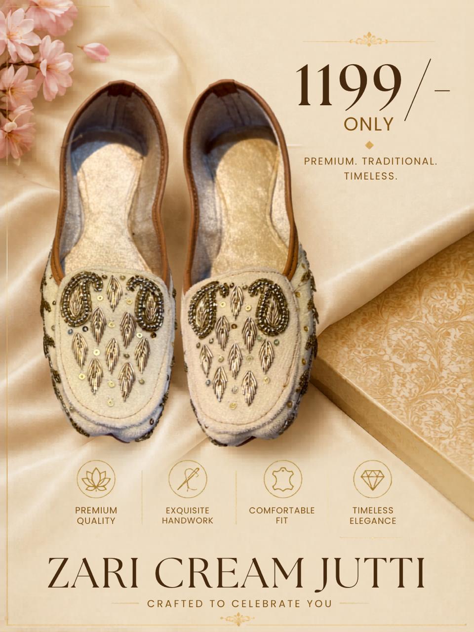 Authentic Zari Cream Jutti